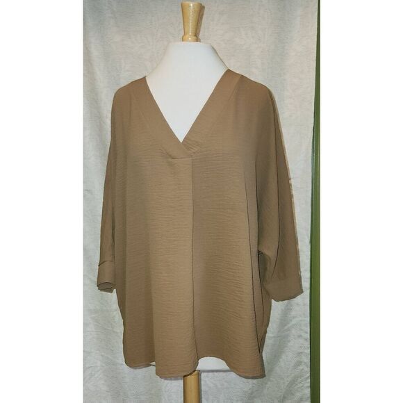 Zenana Outfitters Tops - T72 Zenana Gold-Brown top Dolman Sleeves V-neck relaxed fit stretch